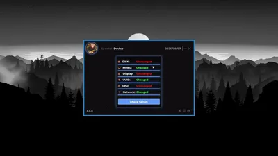 Portal-Tabelle mit Disk-, Mainboard-, Monitor-, UUID-, GPU- und Netzwerk-IDs mit geändert- oder unverändert-Badges plus Serienprüf-Button.